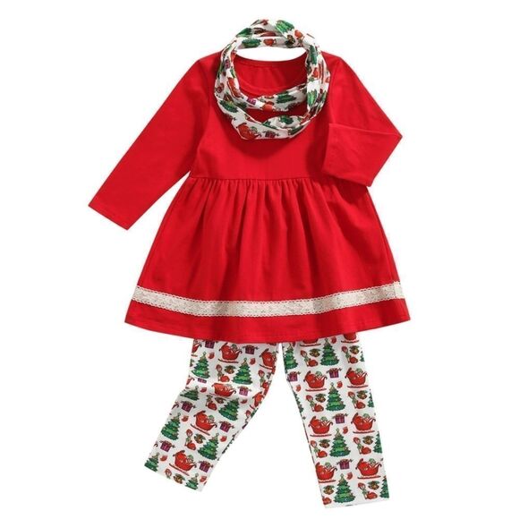 NWT Christmas Elves Tunic, Pants & Scarf Girl 3Pcs Clothes Set - Picture 3 of 6